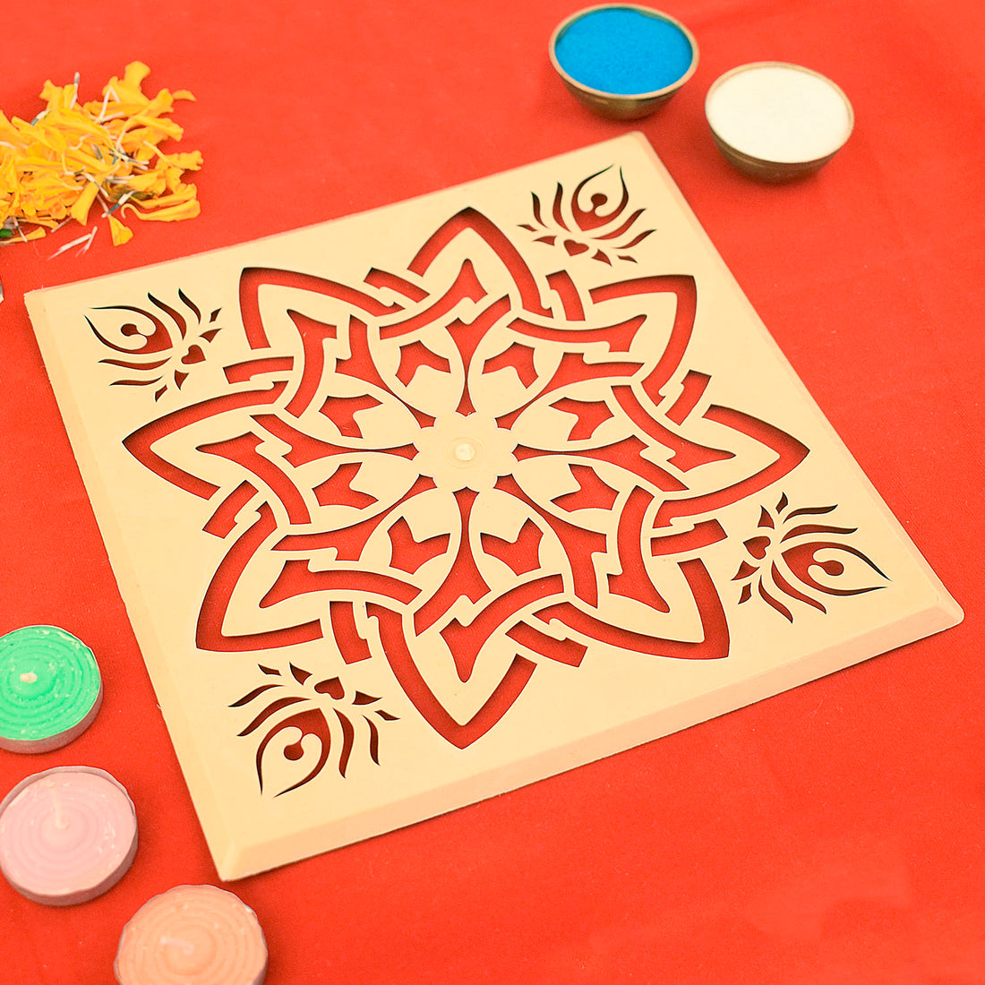 Decorative Square Star Lotus Rangoli Stencils