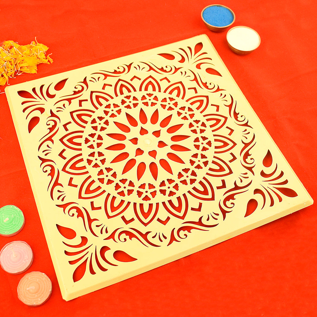 Precision-Cut Square Mandala Rangoli Stencil