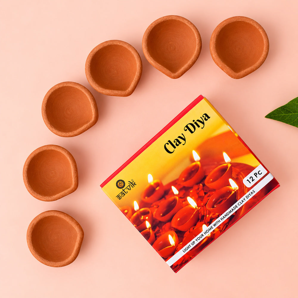 Traditional Earthen Clay Diya 12 Pc Set