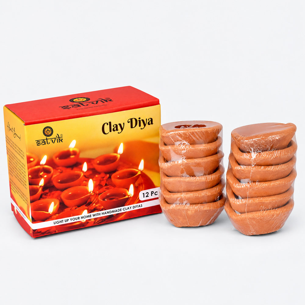 Traditional Earthen Clay Diya 12 Pc Set
