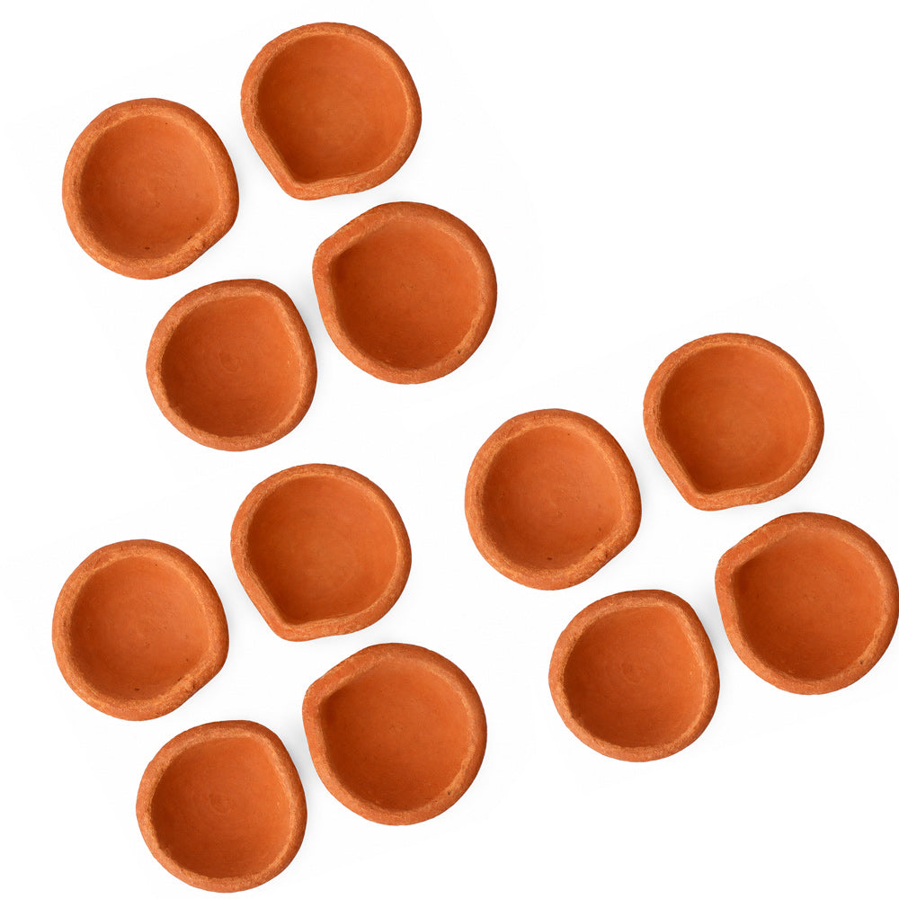 Traditional Earthen Clay Diya 12 Pc Set