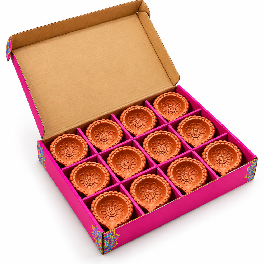 12 Pcs Handcrafted Traditional Natural Earthen Clay Diyas