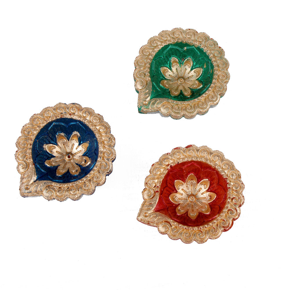 12 Pack Handcrafted Tricolor Earthen Clay Diyas