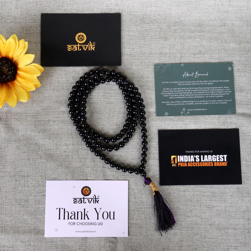 Premium Hakik Jap Mala Crystal Black turmaline
