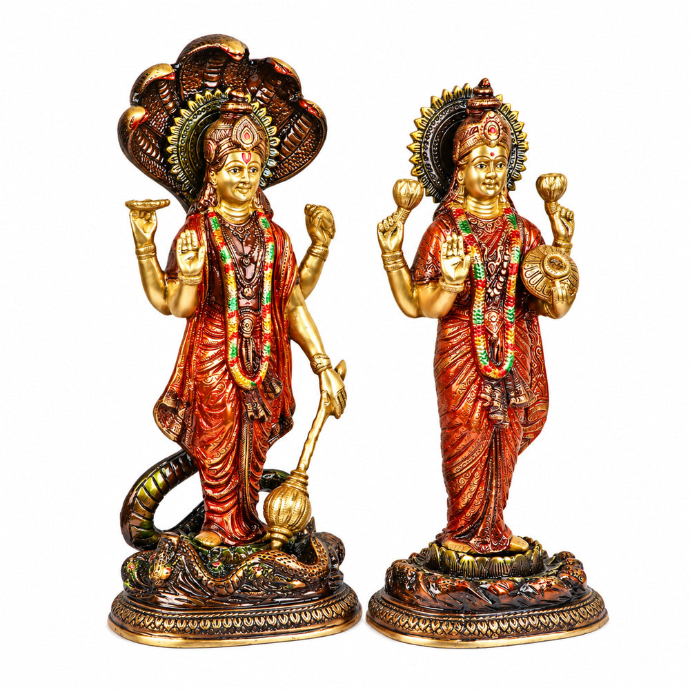 15.5 Inch Graceful Lord VIshnu with Maa Lakshmi Statue. Brass Laxmi Narayan Idol