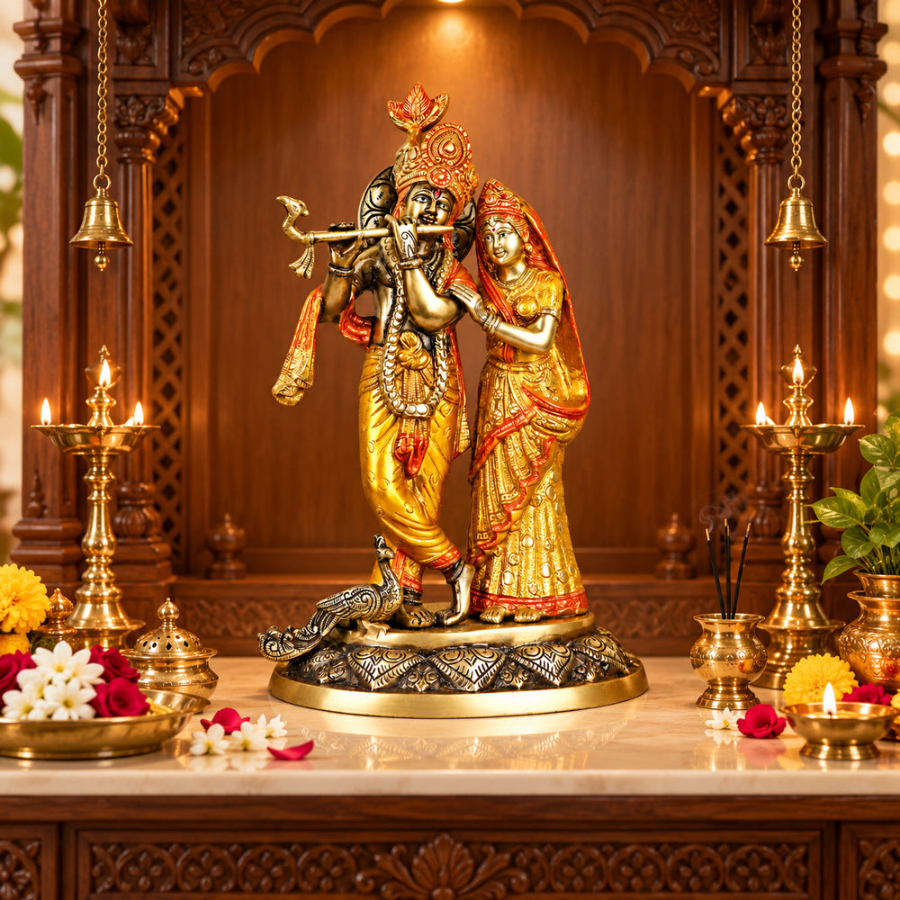 17 Inch Exquisite Radha Krishna Brass Idol