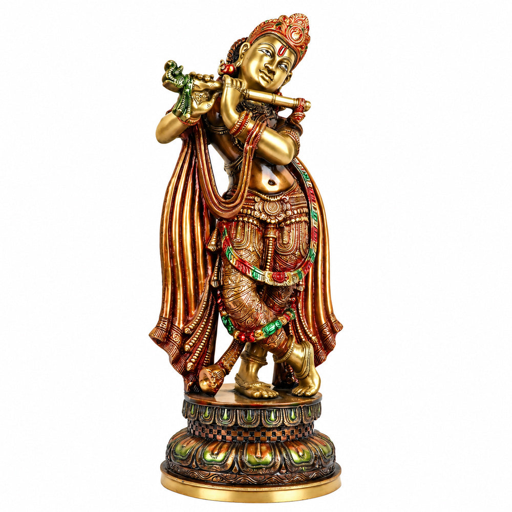 18.2 Inch Delicate Krishna Colorful Brass Idol