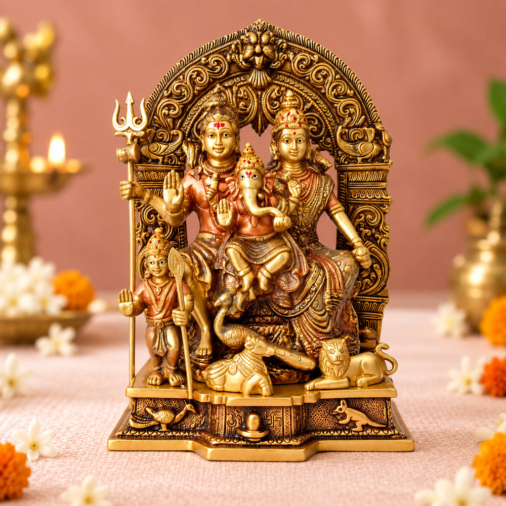 11.6 Inch Brass Sampurna Shiv Parivaar Idol Complete Lord Shiva Family Statue