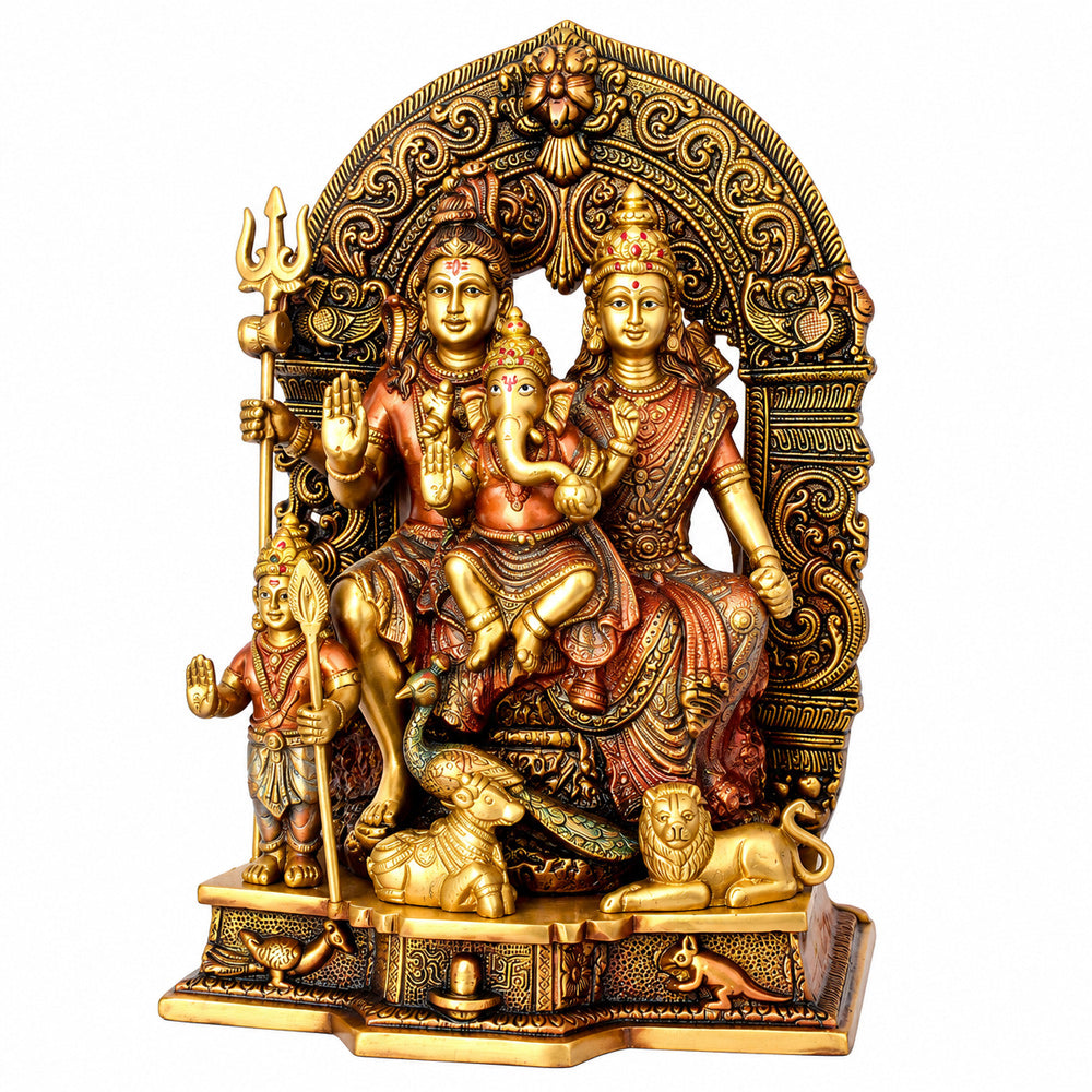 11.6 Inch Brass Sampurna Shiv Parivaar Idol Complete Lord Shiva Family Statue