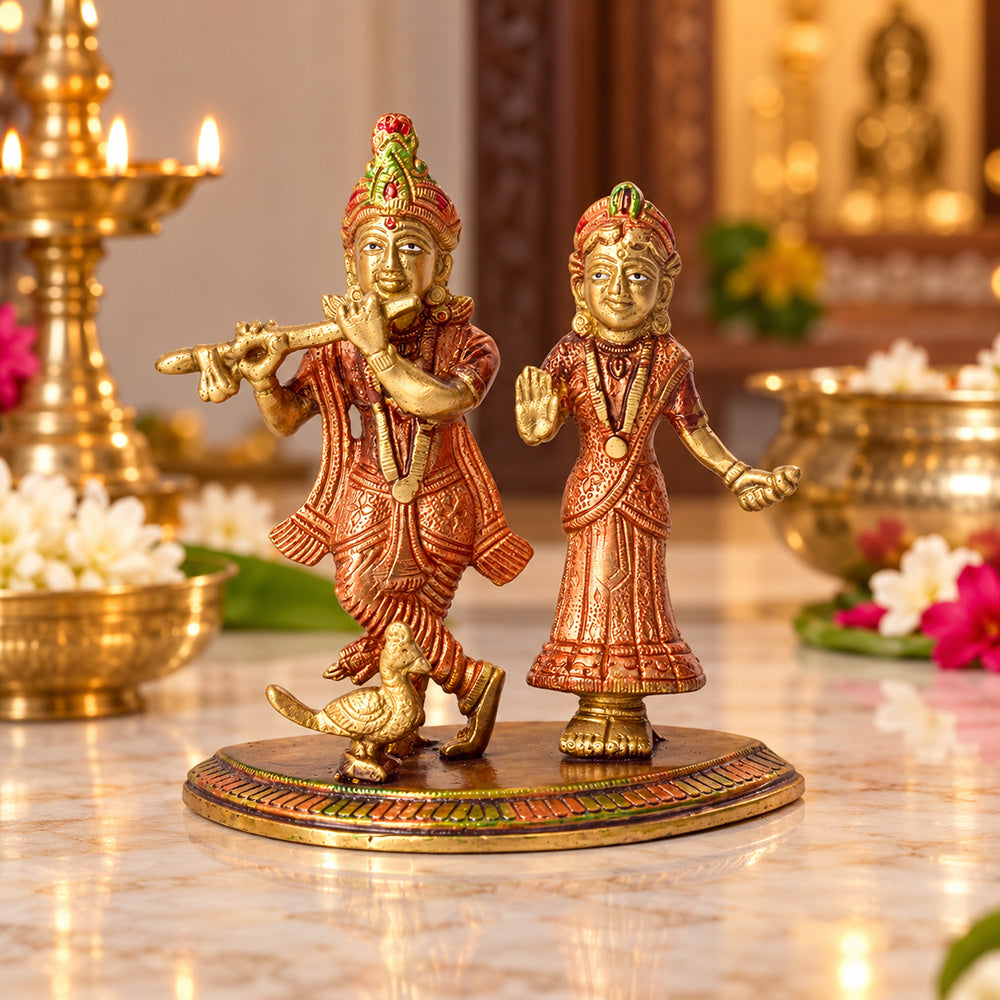 5.3 Inch Divine Radha Rani And Krishna Kanhaiya Brass Idol