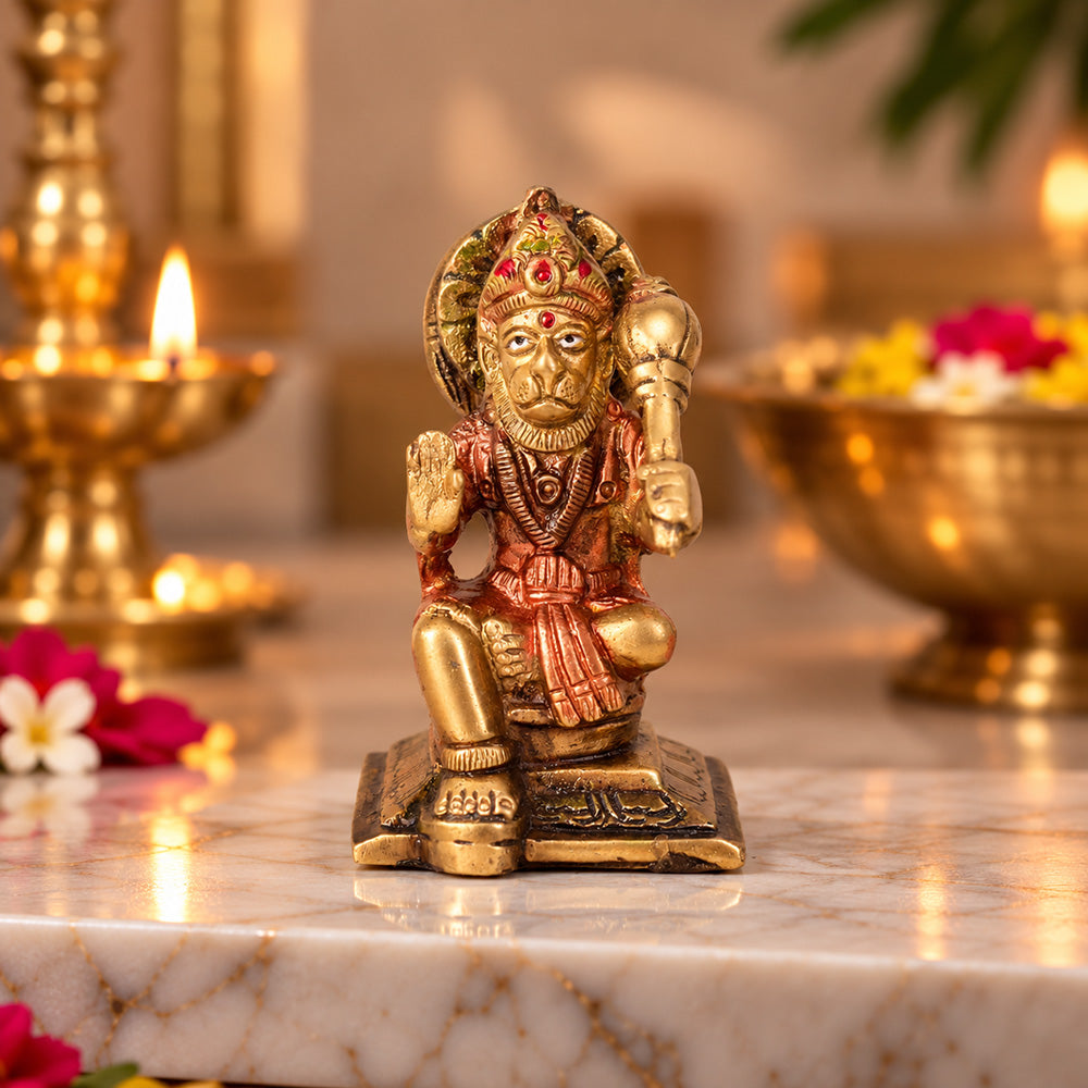 3.1 Inch Exquisite Pure Brass Hanuman Idol Statue