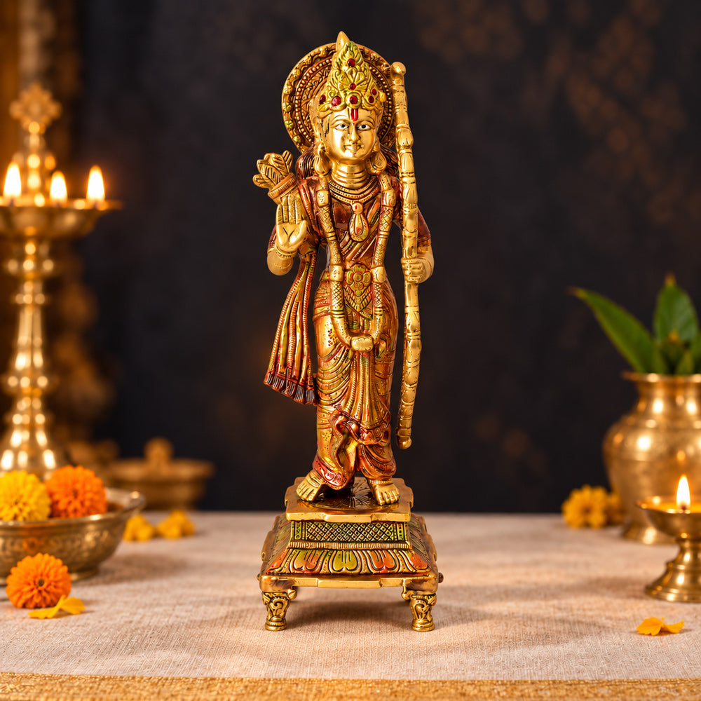 17.1 Inch Brass Ram with Bow Statue – Vibrant and Elegant Spiritual Décor