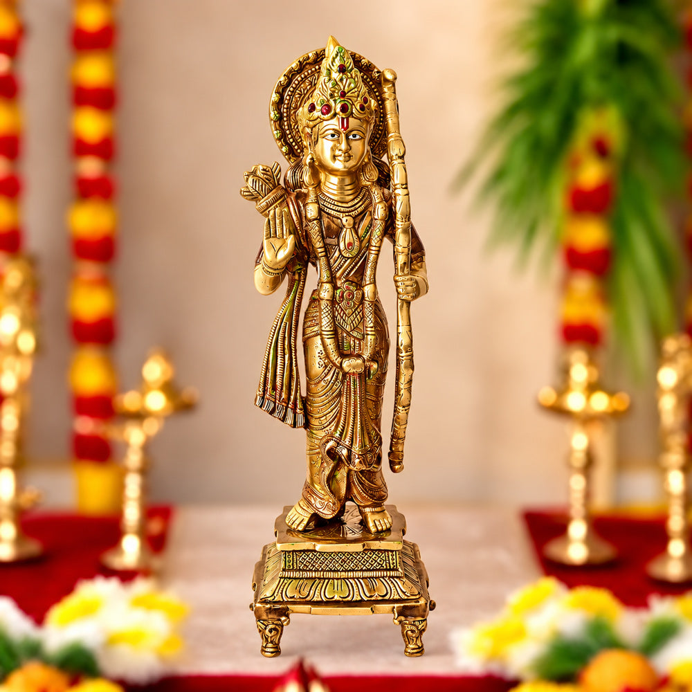 17.1 Inch Brass Ram with Bow Statue – Vibrant and Elegant Spiritual Décor