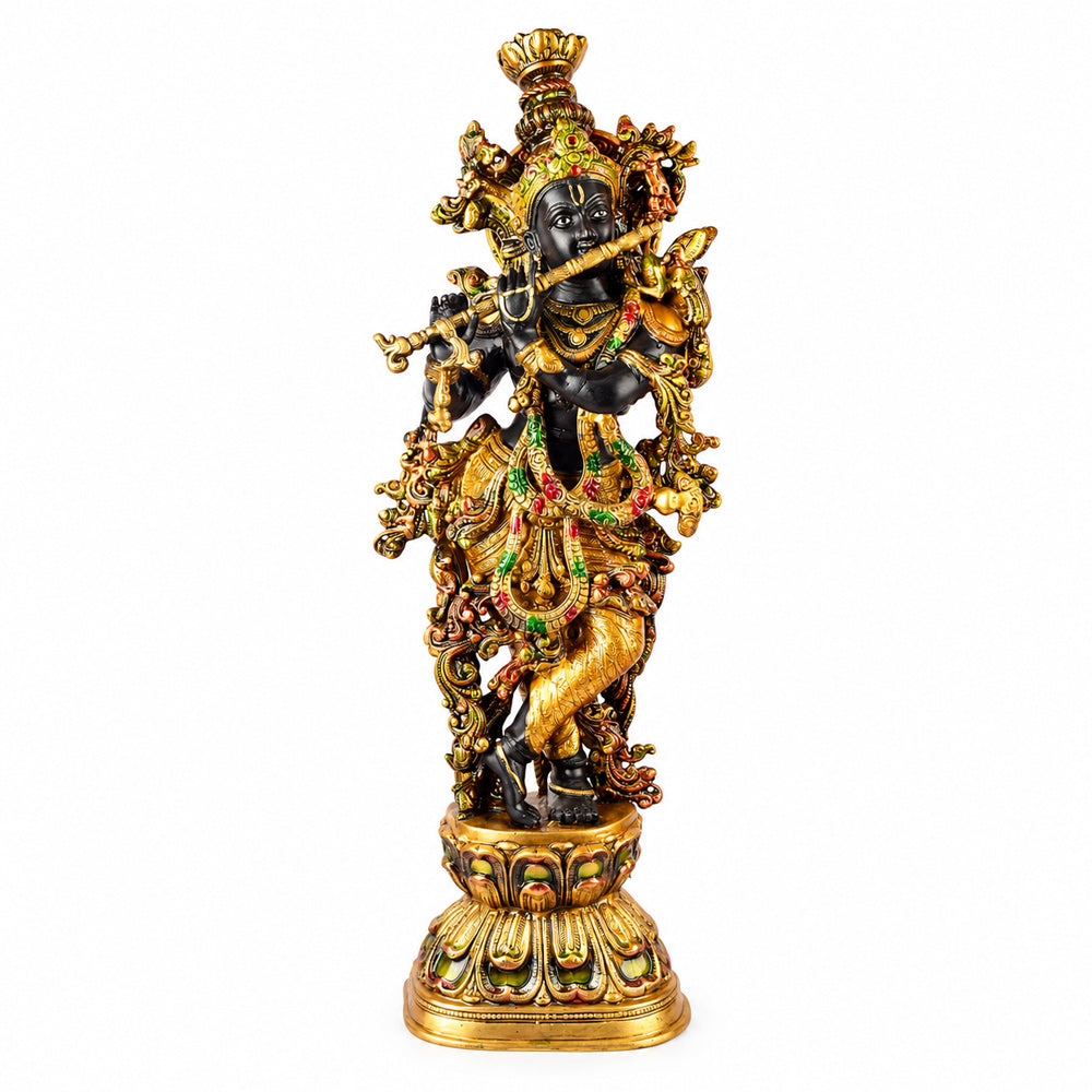 28.3 Inch Delicate Krishna Black Brass Idol