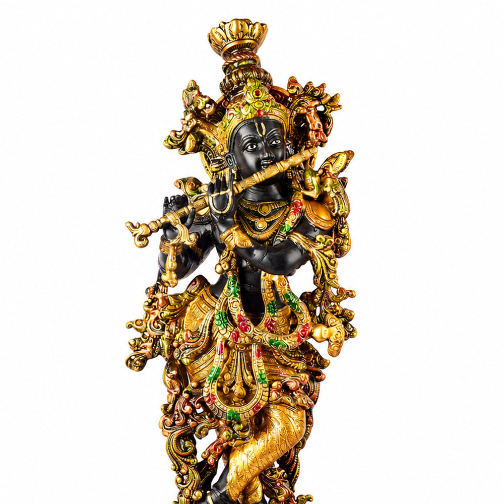 28.3 Inch Delicate Krishna Black Brass Idol