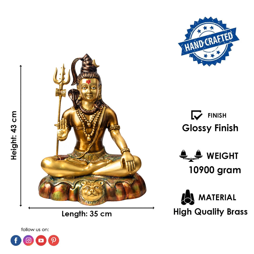 17 Inch Brass Shiva Idol in Meditative Posture