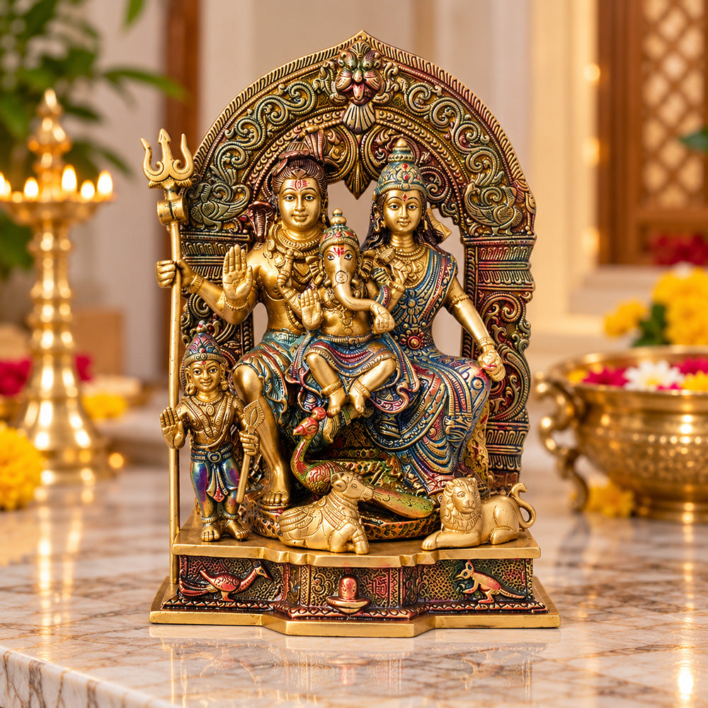 11.8 Inch Handcrafted Brass Shiv Parivaar Statue