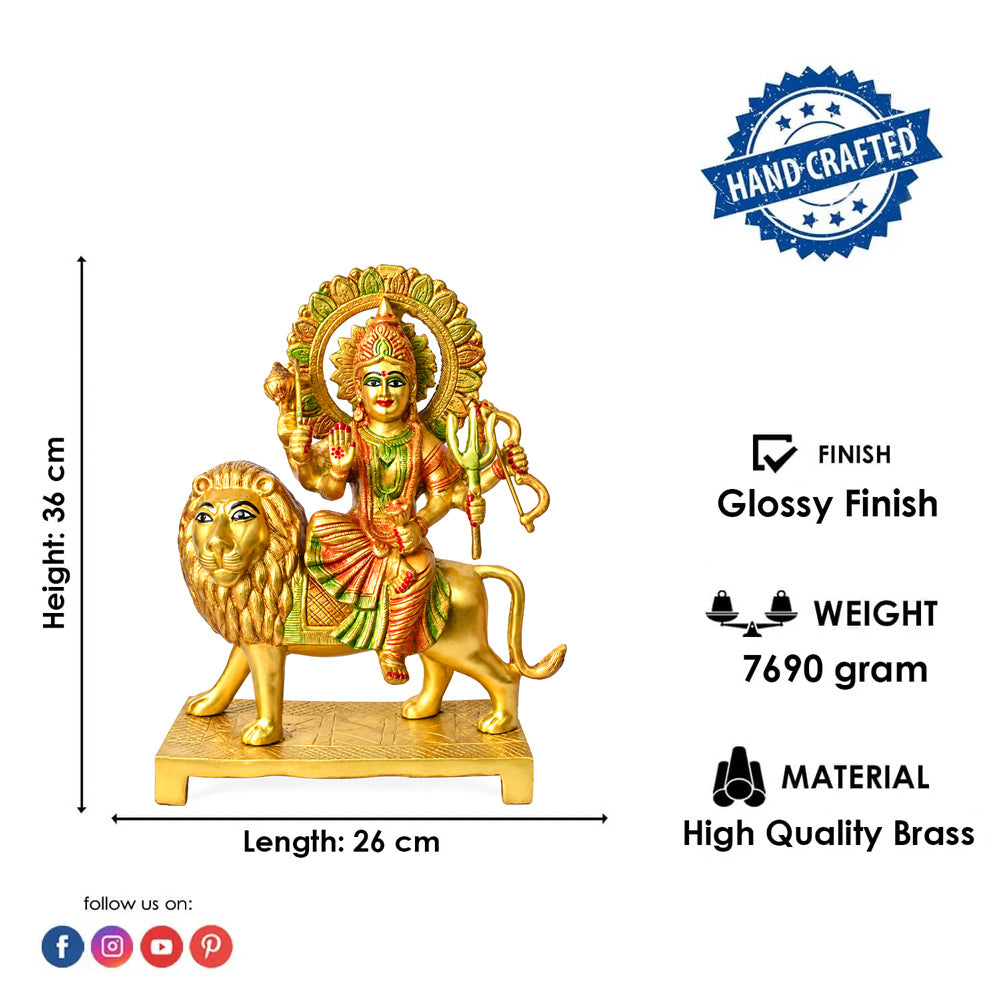 14.2 Inch Large Superfine Brass Durga Mata Statue