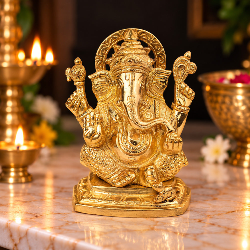 5.4 Inch Pure Brass Lord Ganesha Idol for Home Temple