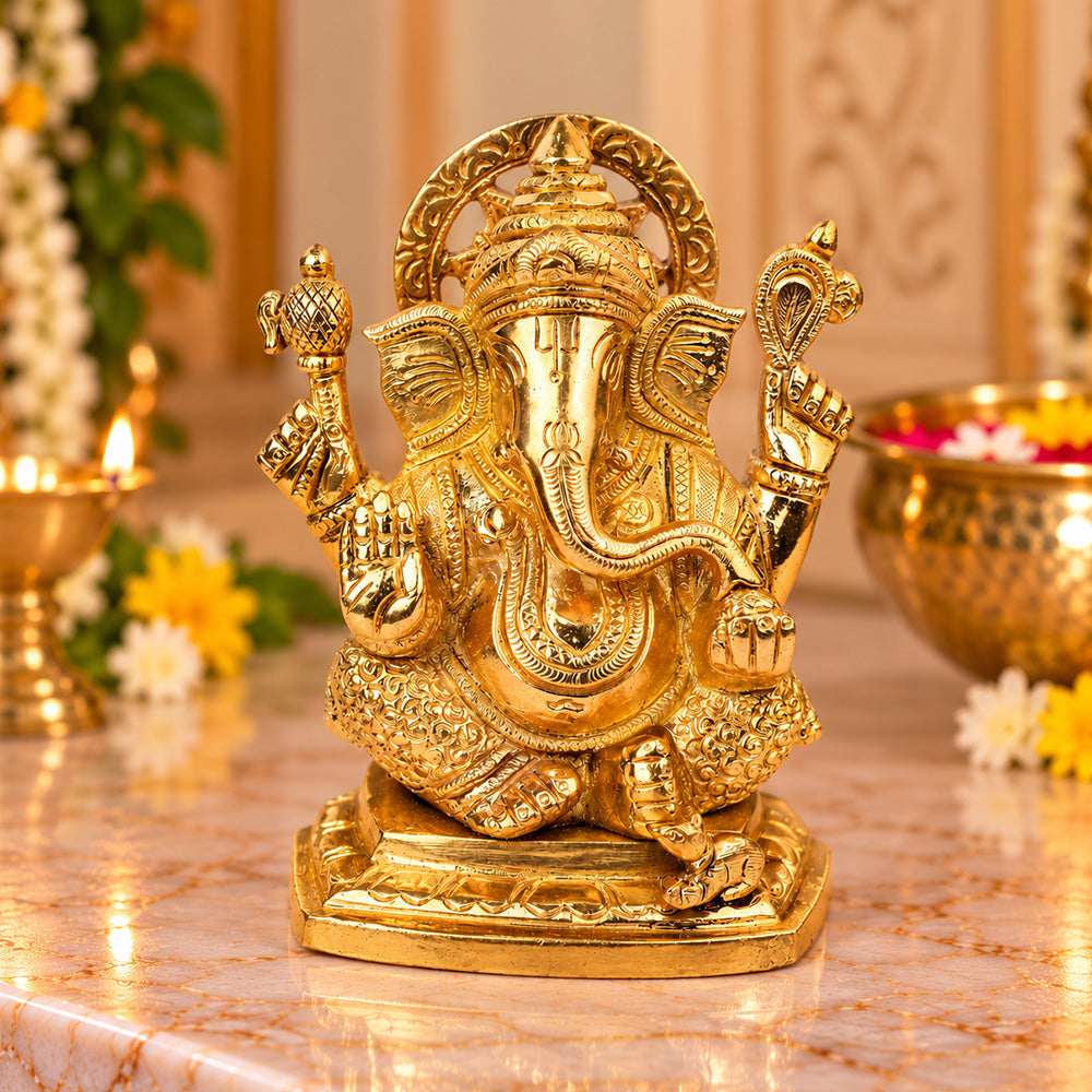 5.4 Inch Pure Brass Lord Ganesha Idol for Home Temple