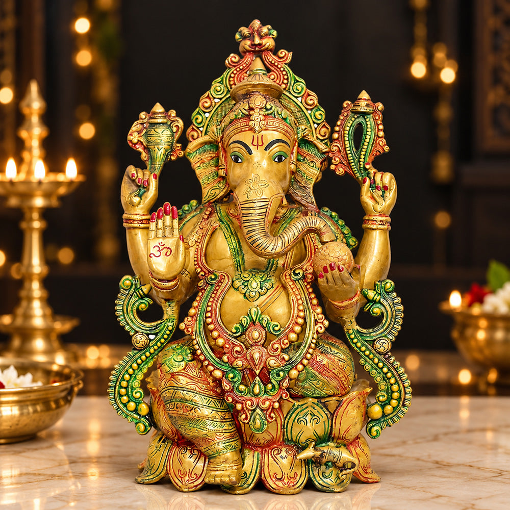 21 Inch Grand Brass Lord Ganesha Idol – Antique Finish