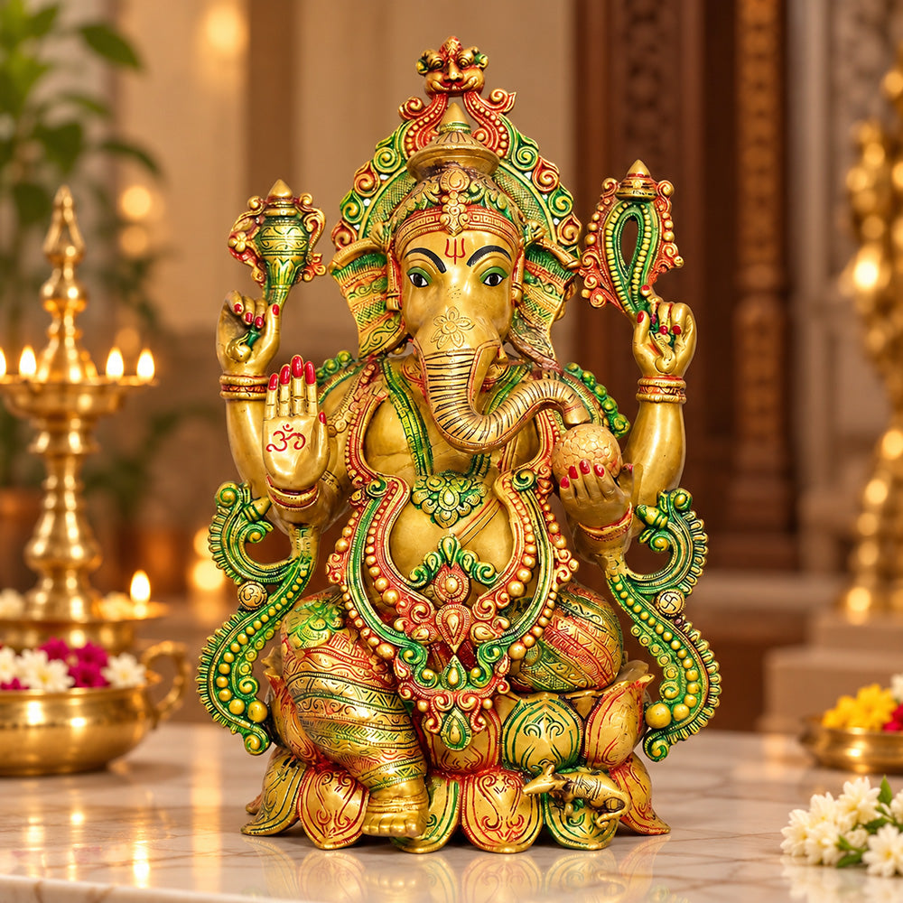 21 Inch Grand Brass Lord Ganesha Idol – Antique Finish