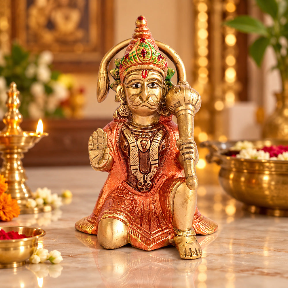8.7 Inch Brass Colored Hanuman Idol