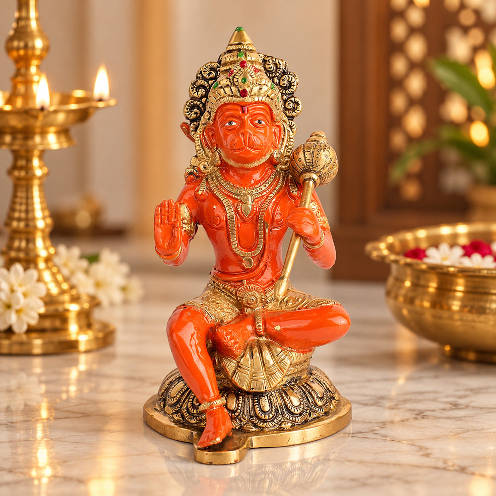 7.9 Inch Shree Kesari Hanuman Sitting Brass Idol