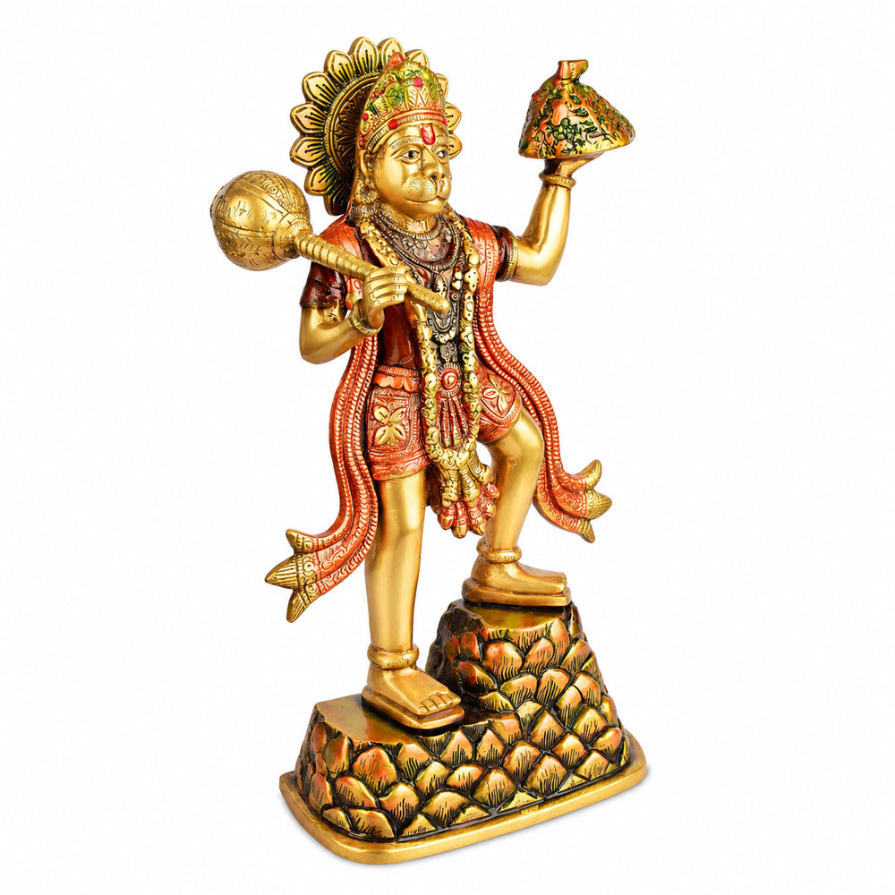14 Inch Brass Lord Hanuman Carrying Sanjeevani Mountain