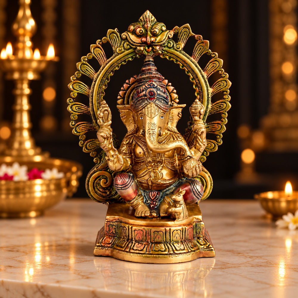 10.6 Inch Lord Ganesha on Singhasan Brass Idol