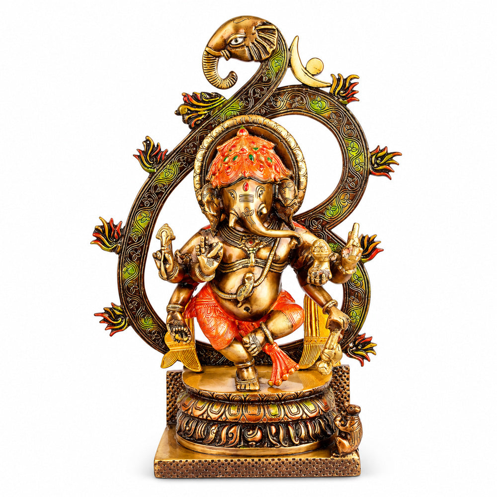 16.5 Inch Antique Dancing Lord Ganesha Brass Idol