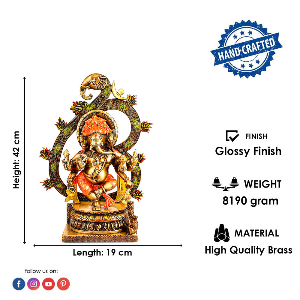 16.5 Inch Antique Dancing Lord Ganesha Brass Idol