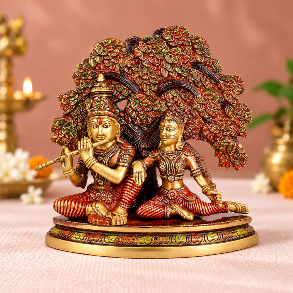 11.8 Inch Shree Radha Krishna Sitting Under Tree Brass Statue
