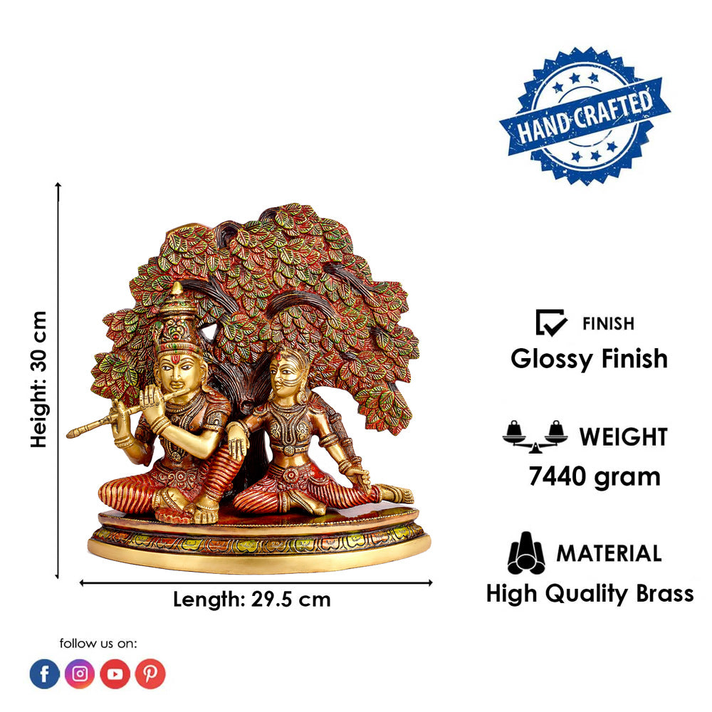 11.8 Inch Shree Radha Krishna Sitting Under Tree Brass Statue
