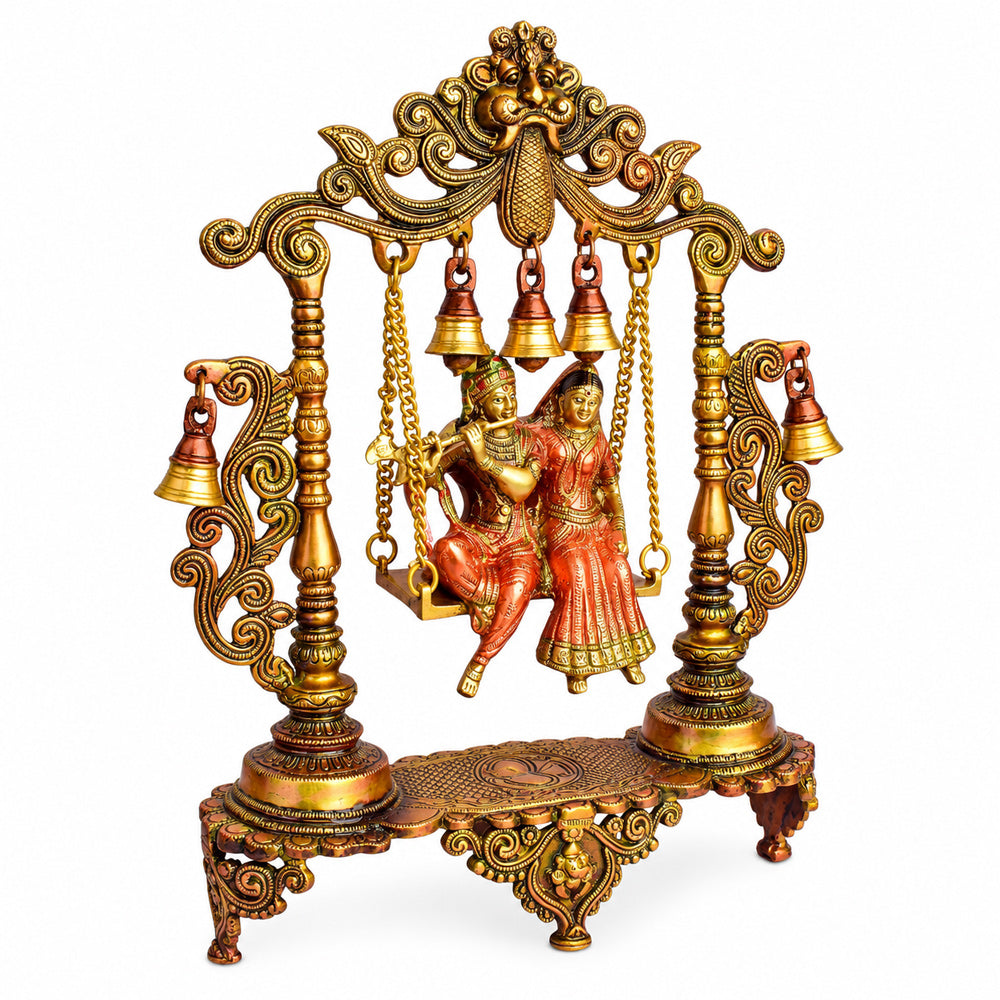 18.1 Inch Pure Brass Large Radha Krishna Swing Jhoola