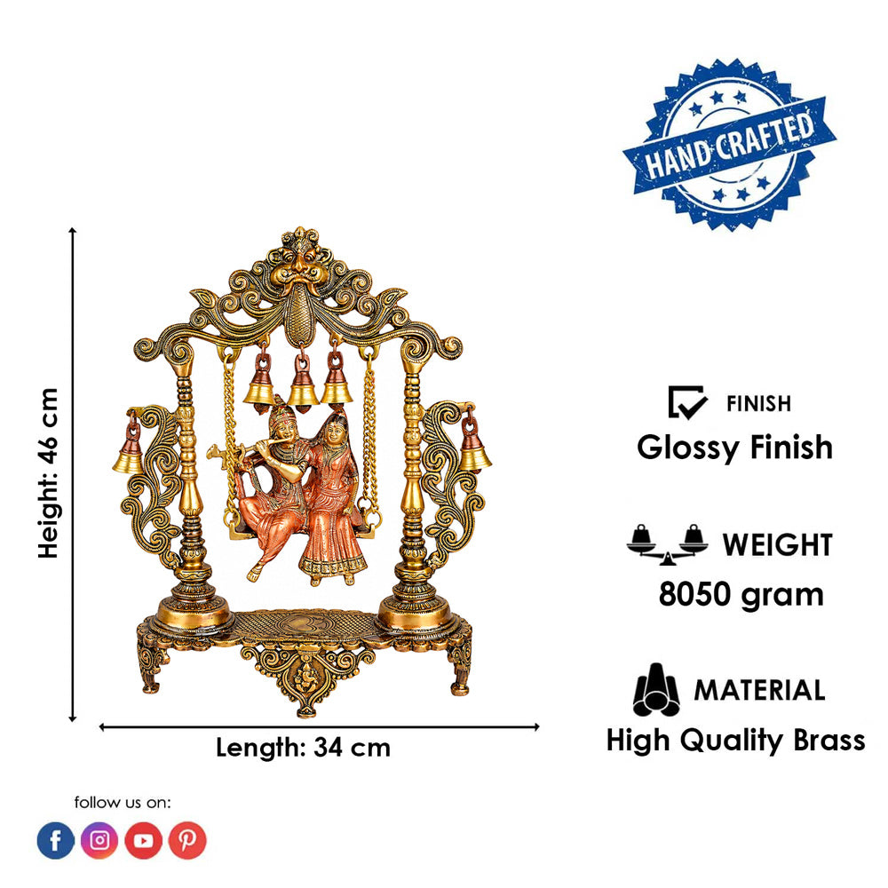 18.1 Inch Pure Brass Large Radha Krishna Swing Jhoola