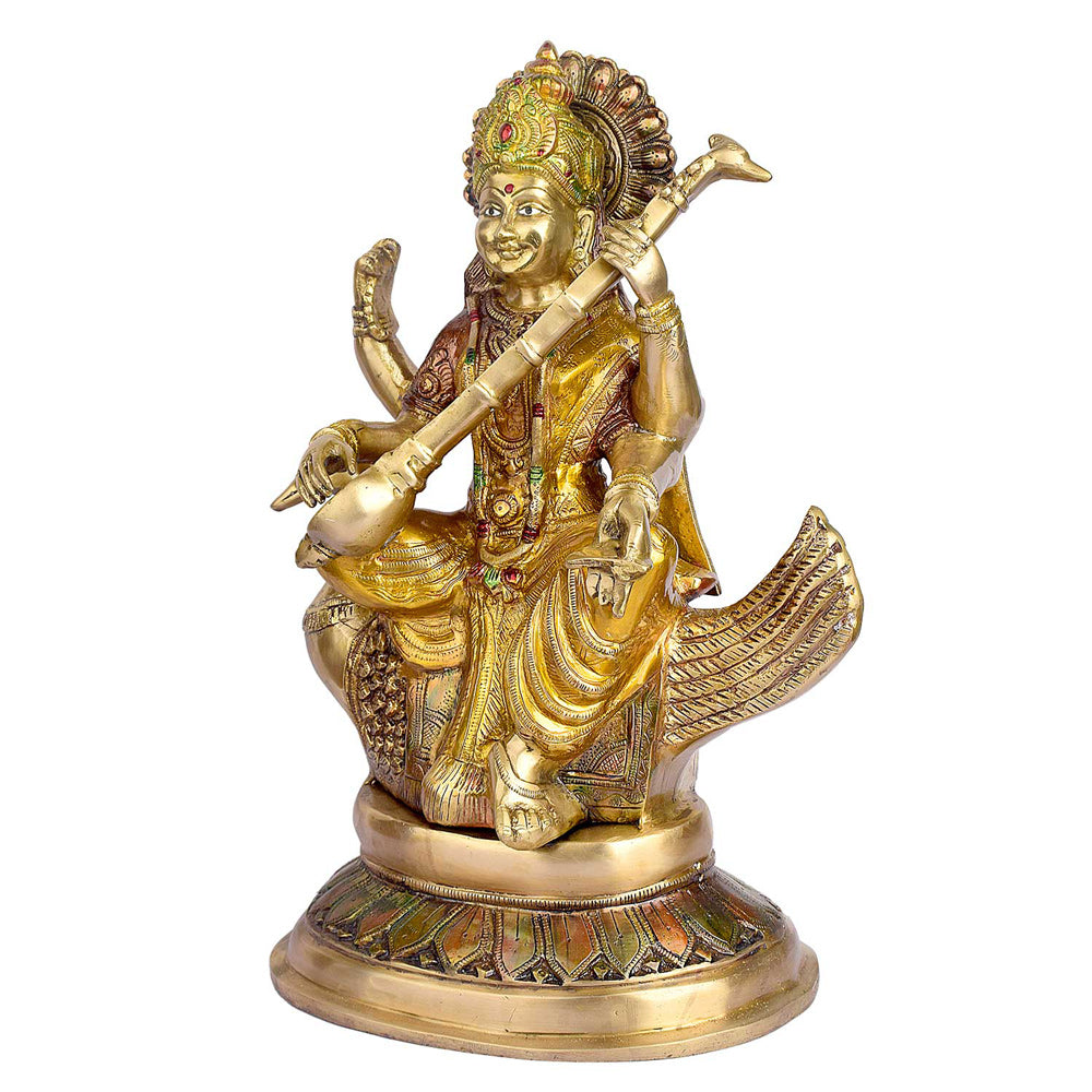 19.3 Inch Big Saraswati Maa Brass Statue