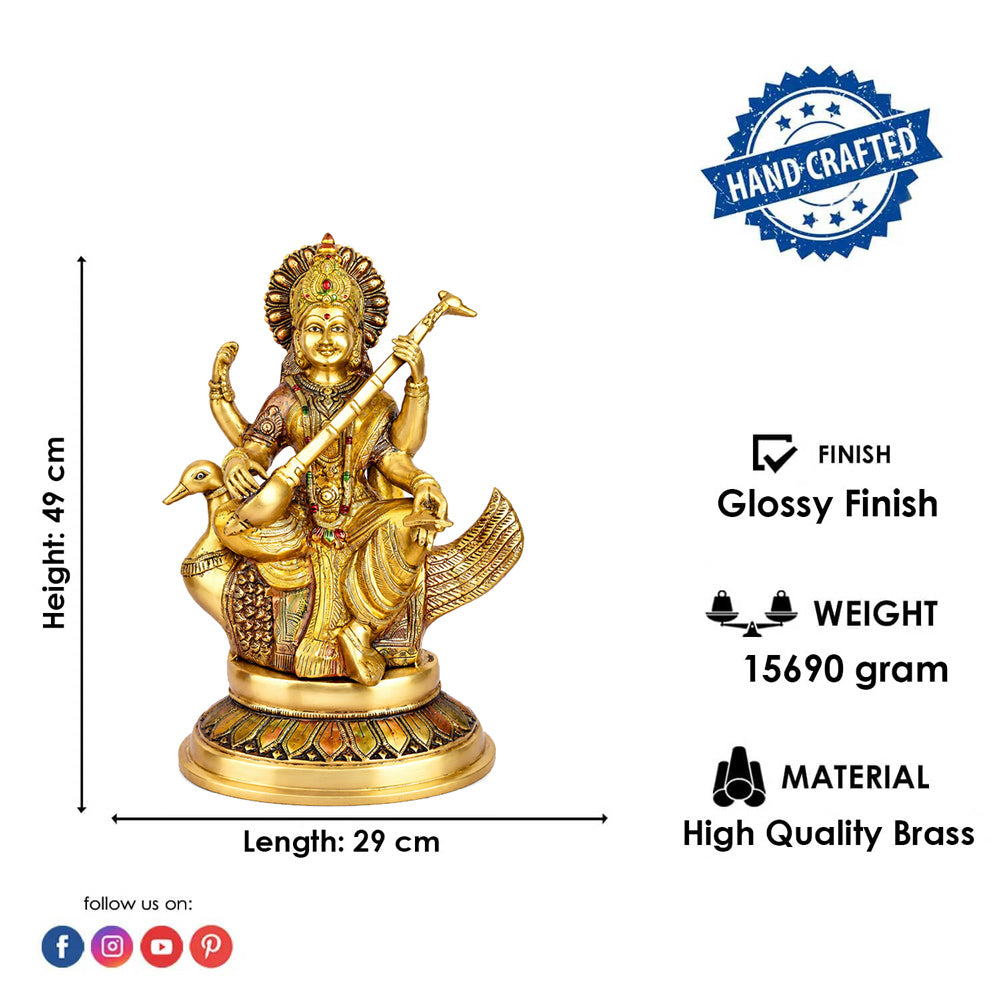 19.3 Inch Big Saraswati Maa Brass Statue