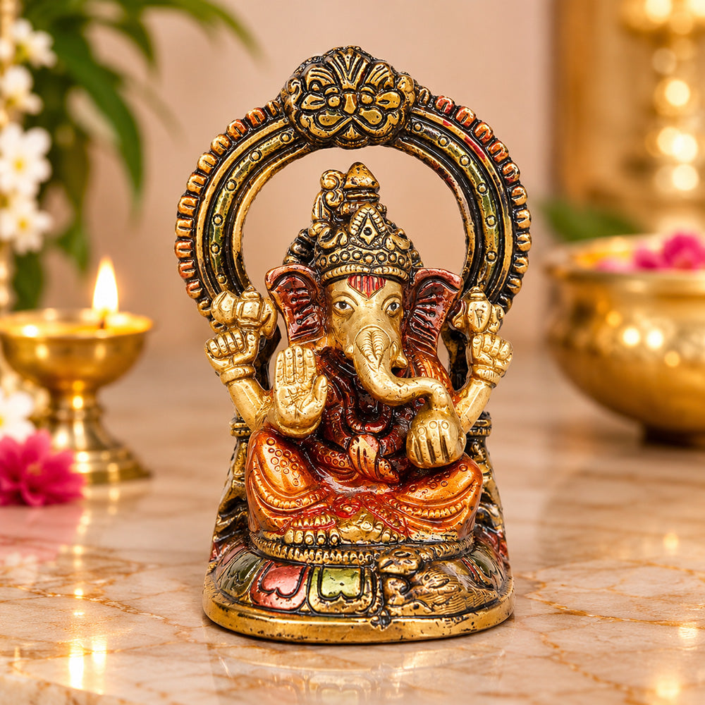 4.6 Inch Divine Lord Brass Ganesha Idol