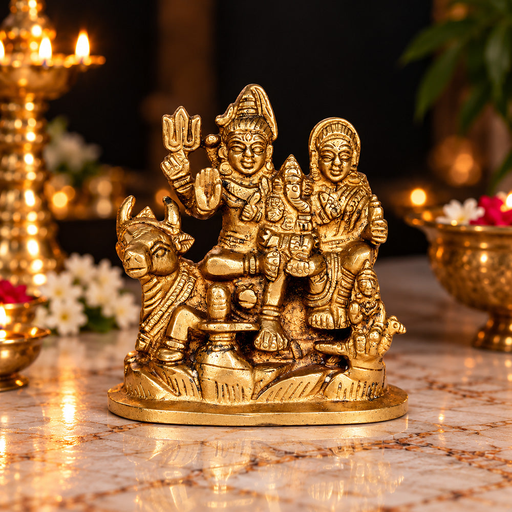 4.3 Inch Divine Shiva Family Brass Idol