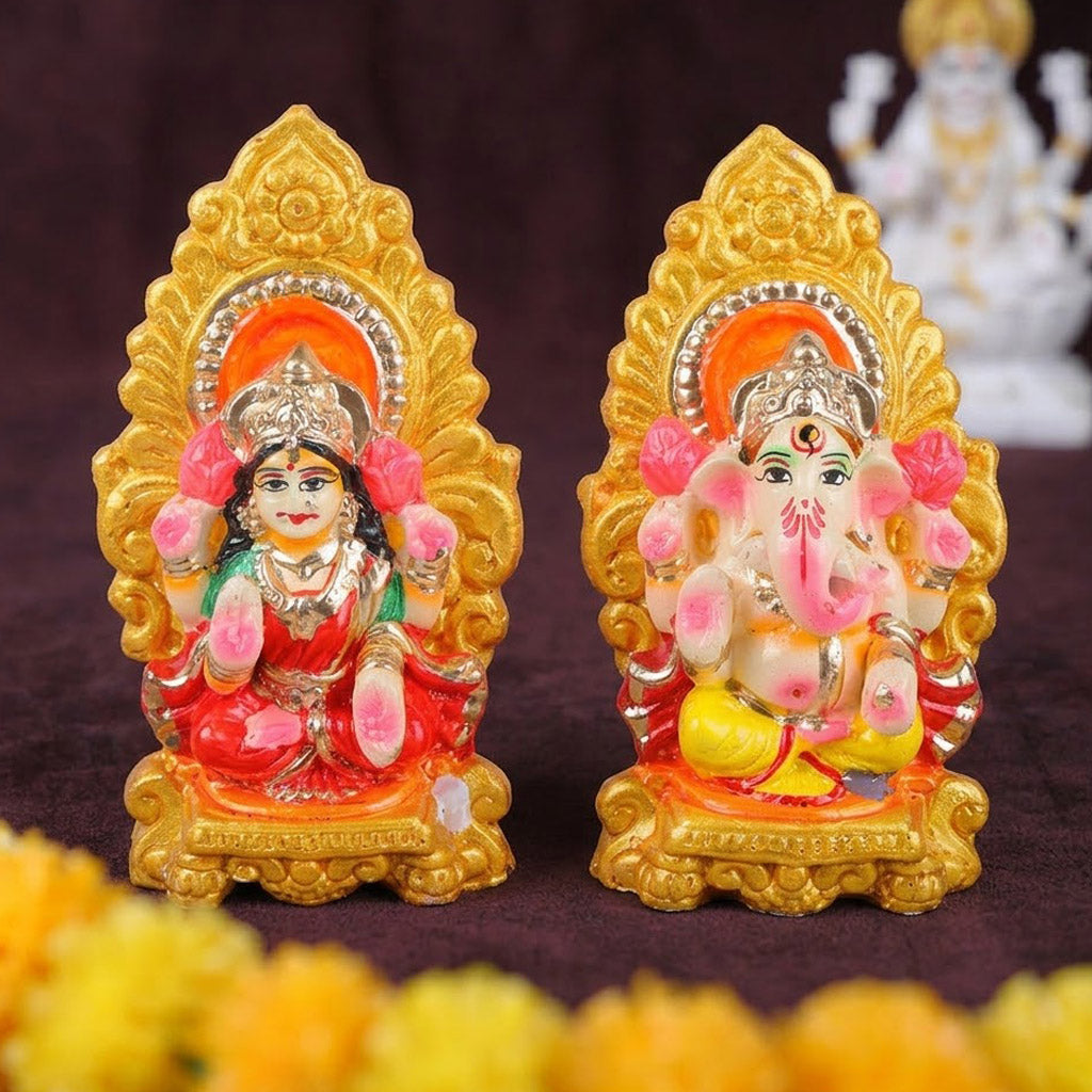 Traditional Clay Laxmi Ganesha Idol Statue for Home Temple
