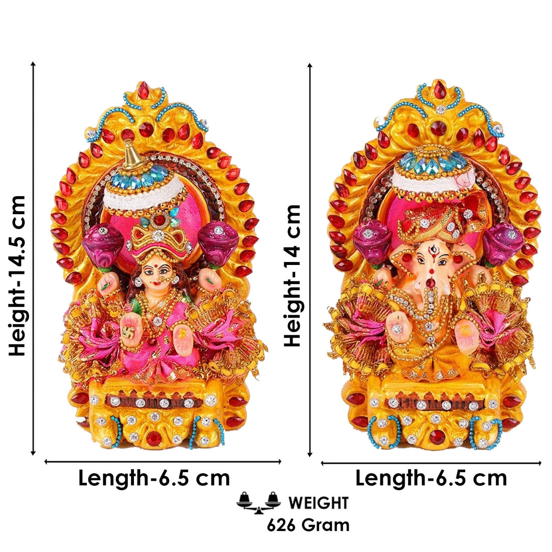 Decorated Clay Lakshmi Ganesh Idol with Stone Work Dress