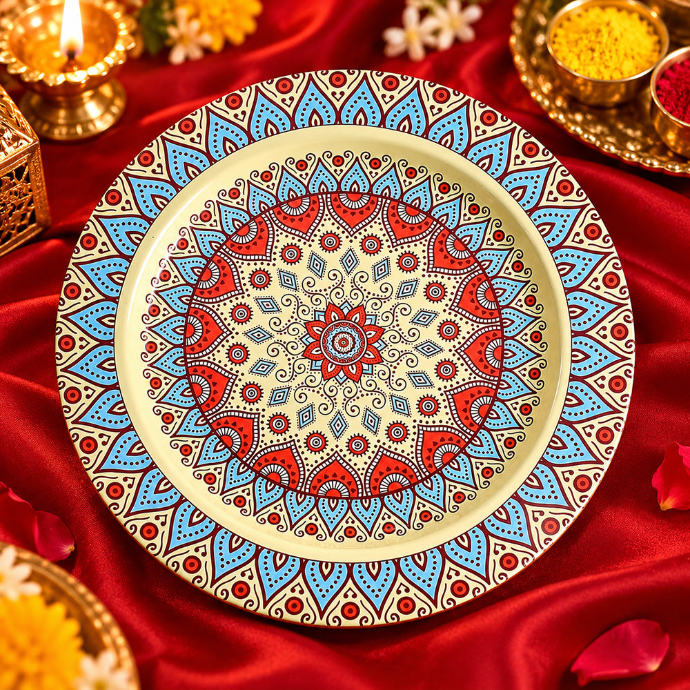 Decorative Puja Thali with Mandala Design