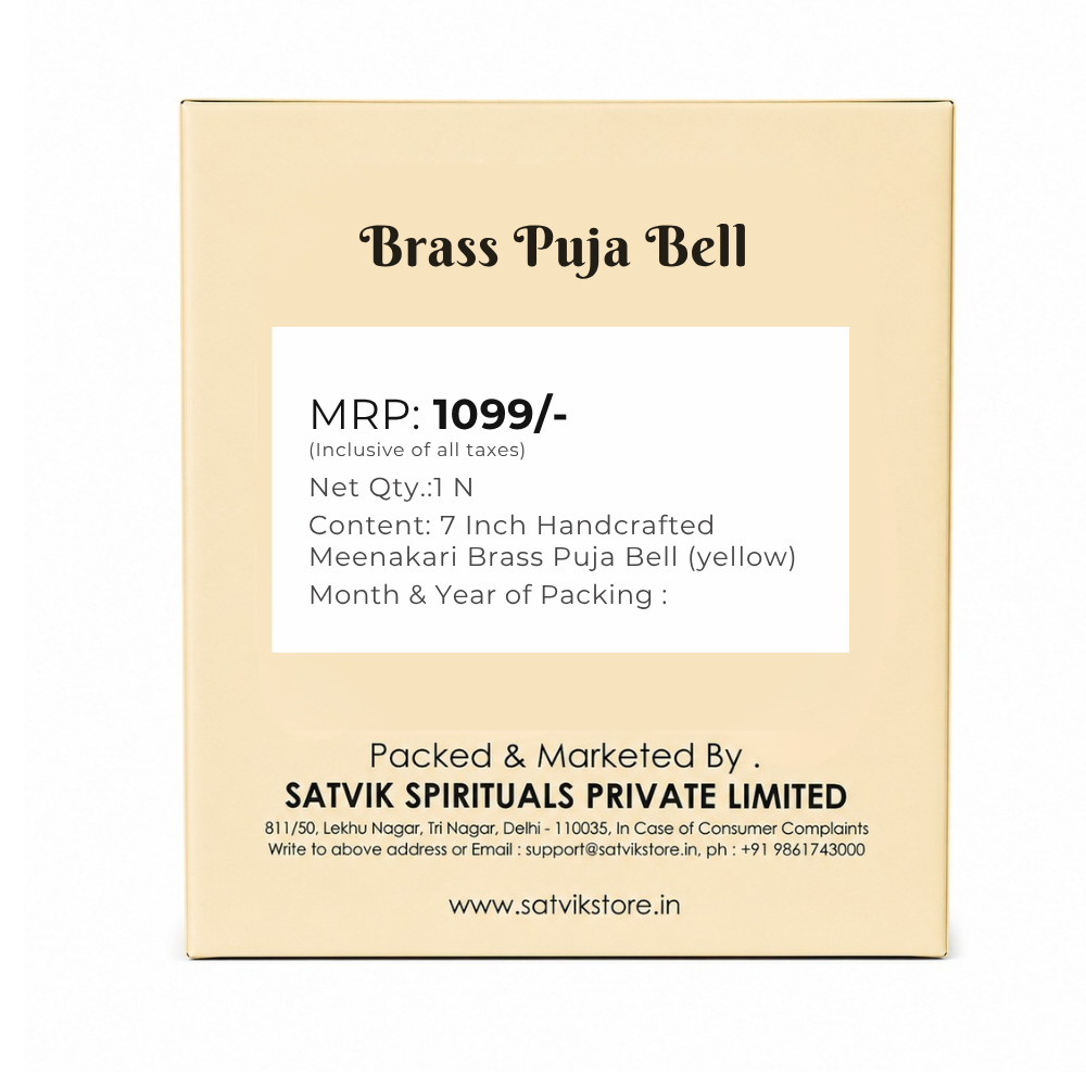 7 Inch Handcrafted Meenakari Brass Puja Bell (yellow)