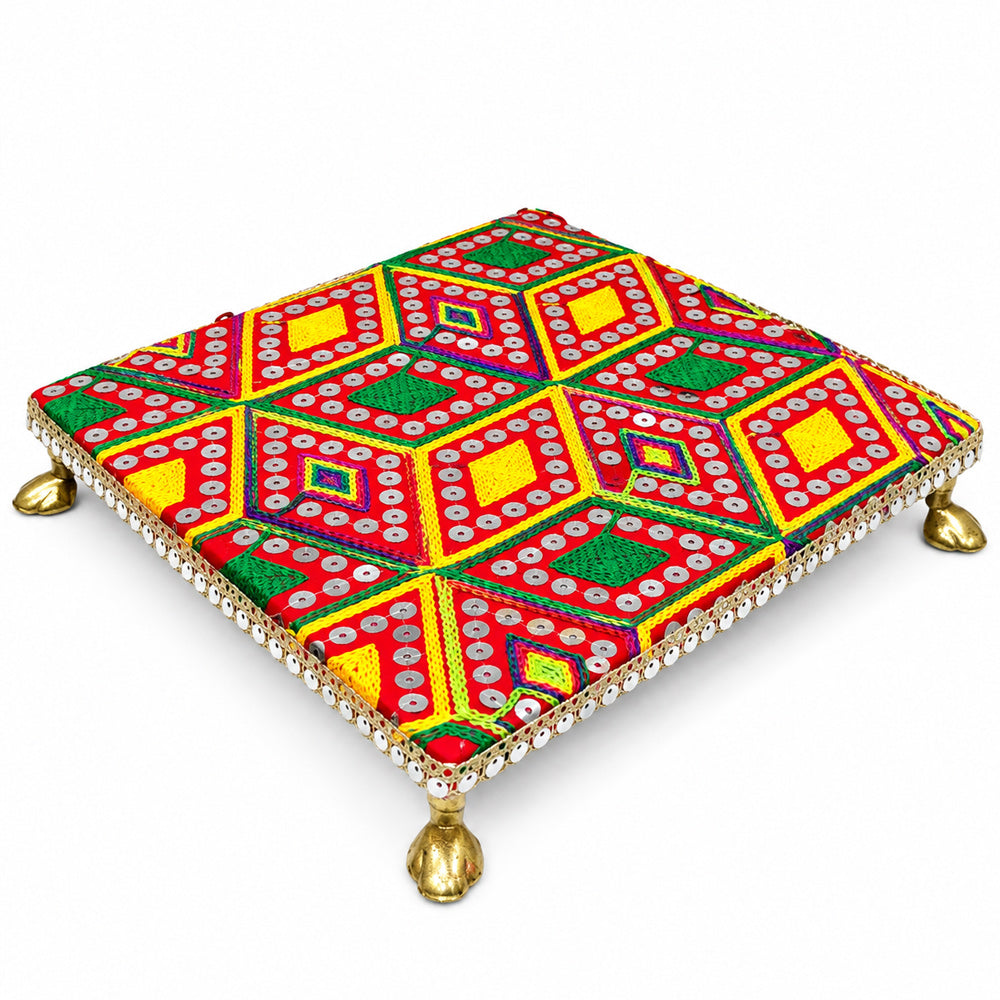 Colorful Ethnic Square Pooja Chowki for Home Temple Decor