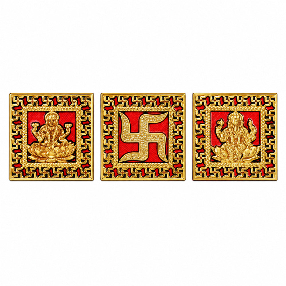 Traditional Red & Golden Swastik Framed Laxmi Ganesha Stickers
