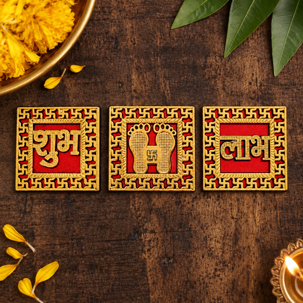 Ornate Gold Finished Shubh Labh & Laxmi Feet Stickers