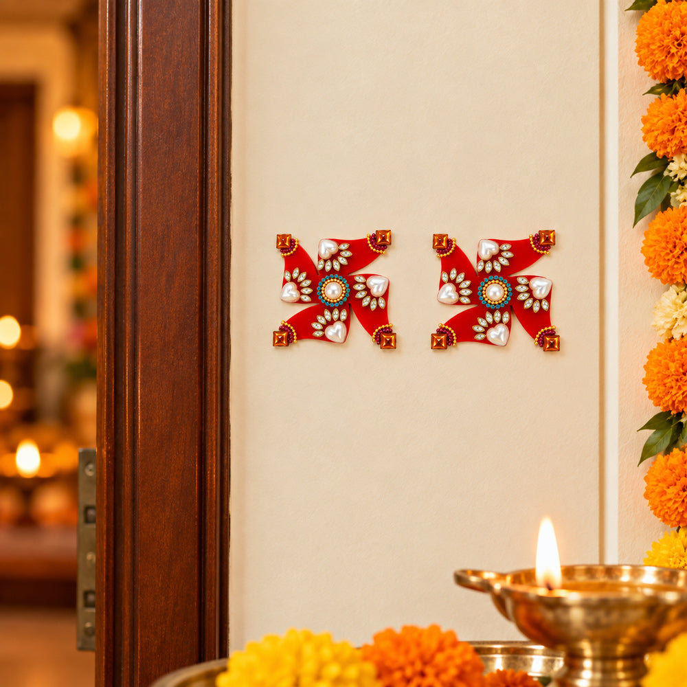 Premium Handcrafted Stone-Studded Swastik Wall Stickers