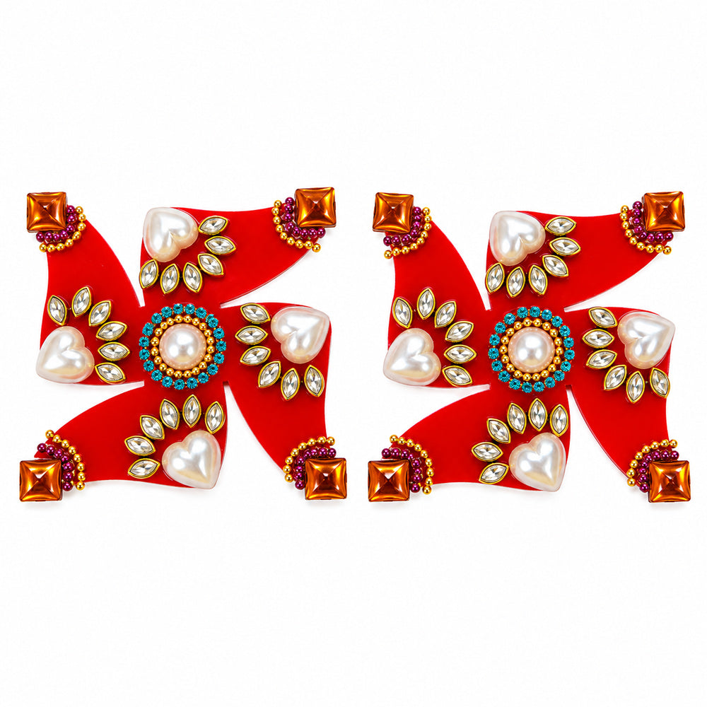 Premium Handcrafted Stone-Studded Swastik Wall Stickers