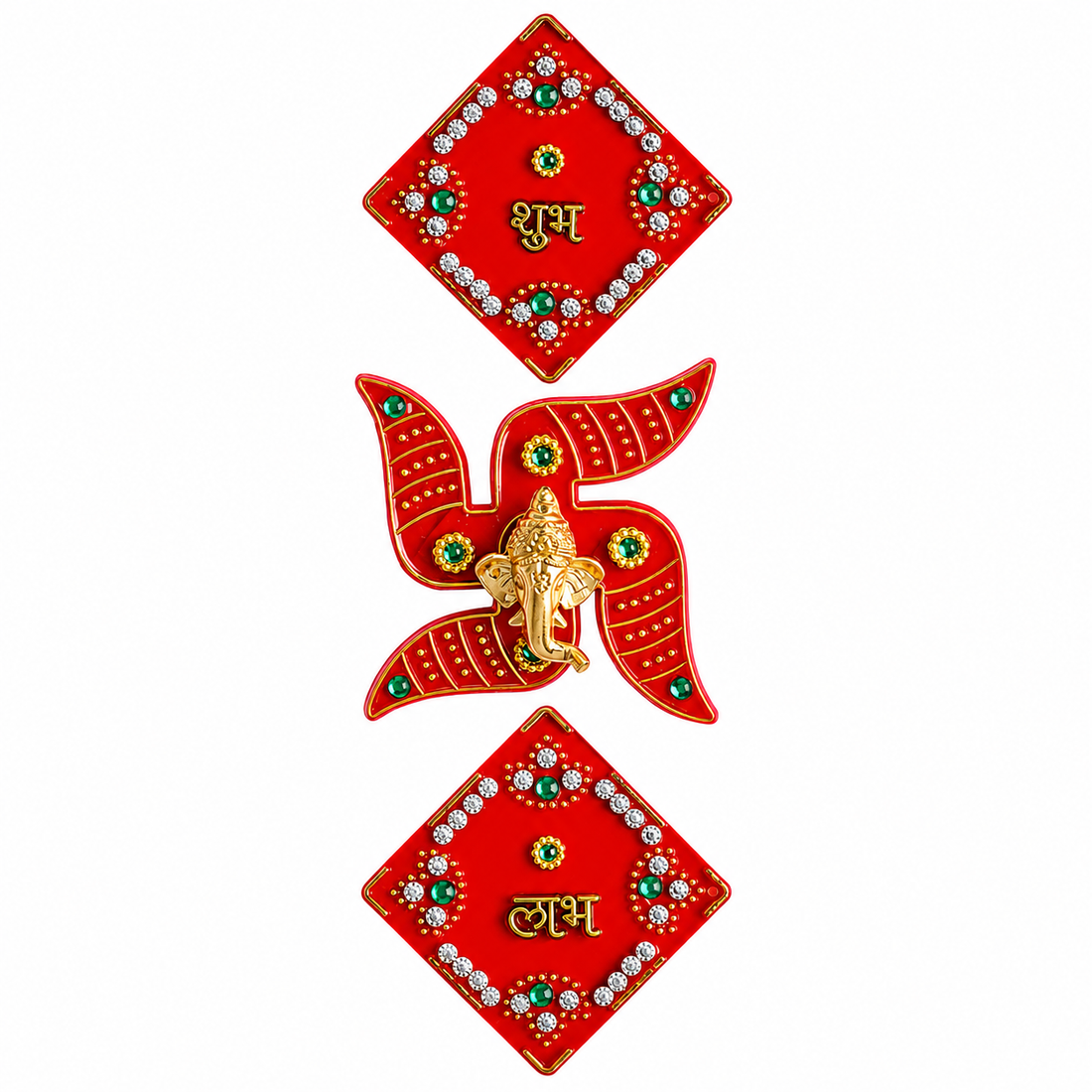 Glorious Red Shubh Labh and Swastik Stickers Set of 3